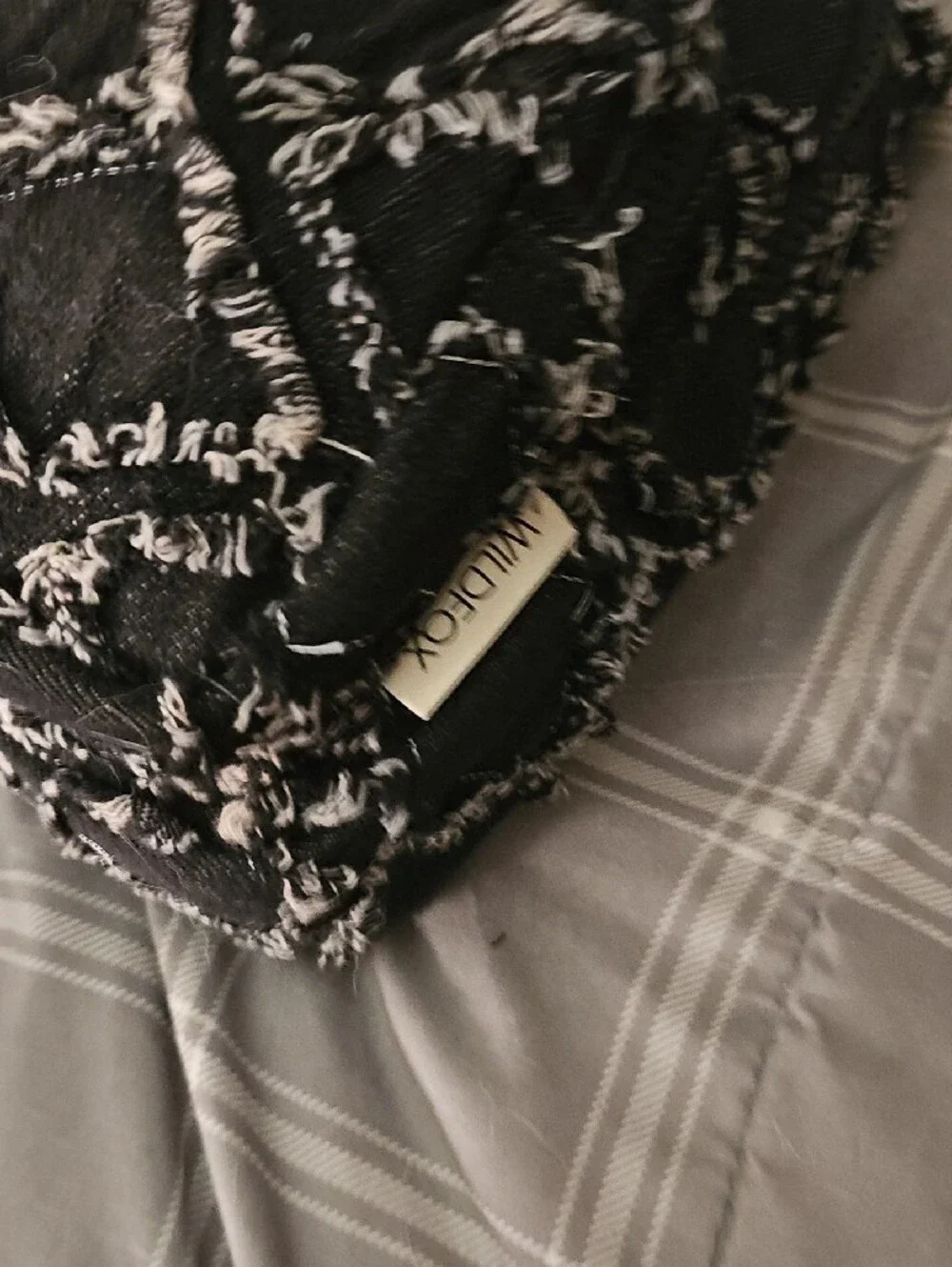 Wildfox Black & White Tweed Crossbody Bag with Lavender Zipper Pulls